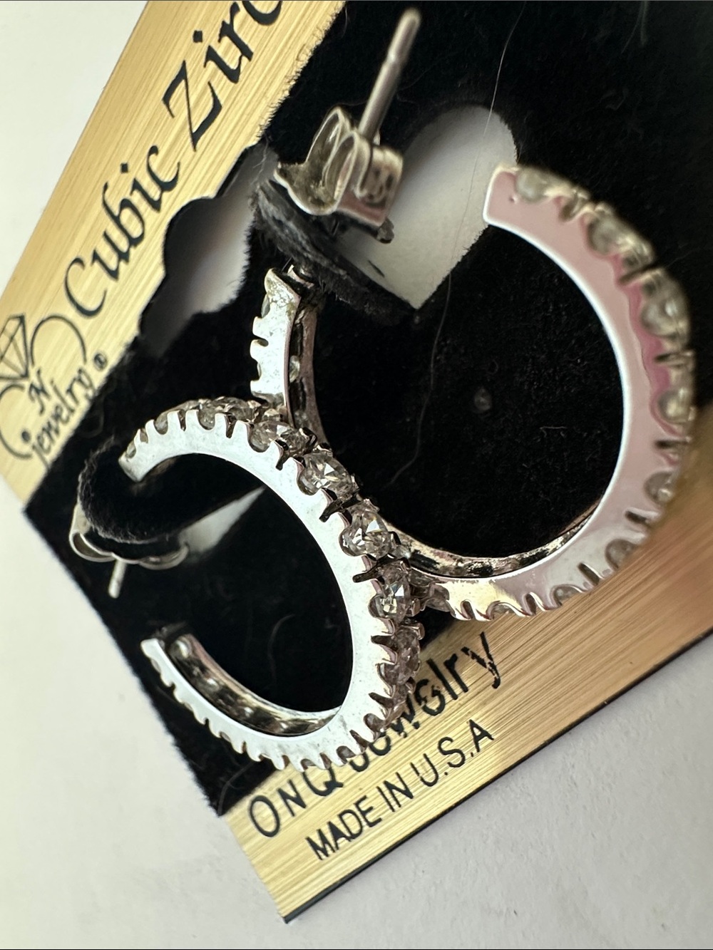 Silver-Tone Pink-Trim Hoop Earrings with Clear Cubic Zirconia